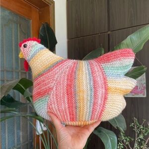 Handmade Knit Chicken Plush Pillow in Multicolor Stripe